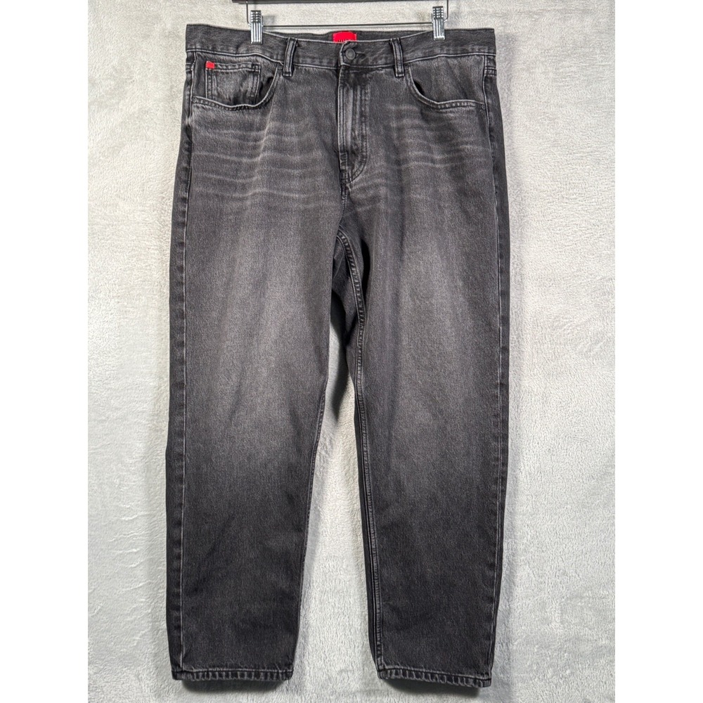 Hugo Boss Jeans Mens 36x32 (Act 36x28) Gray Black Denim Relaxed Tapered 838